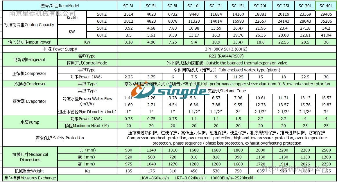冷水机参数表